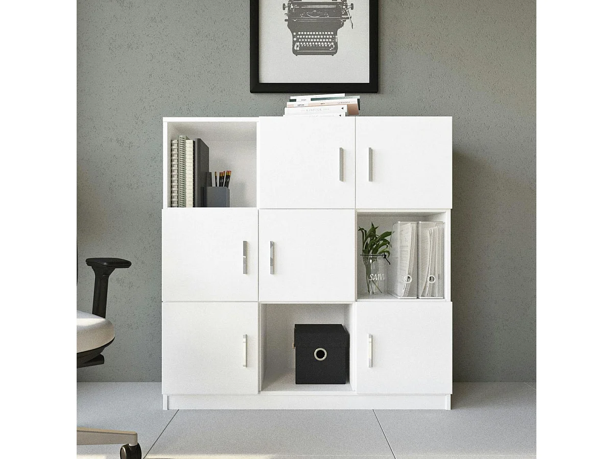 Bibliothèque blanche design damier 9 rangements MARFA