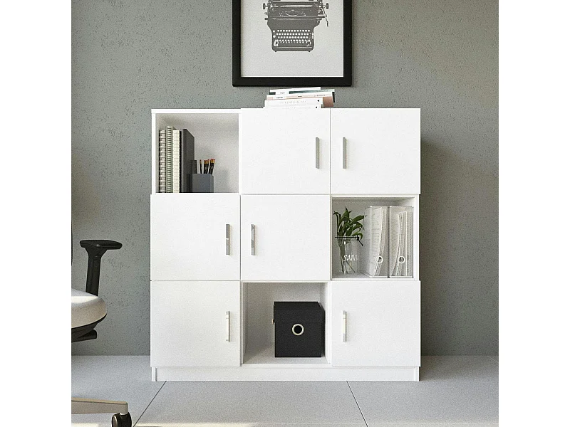 Bibliothèque blanche design damier 9 rangements MARFA