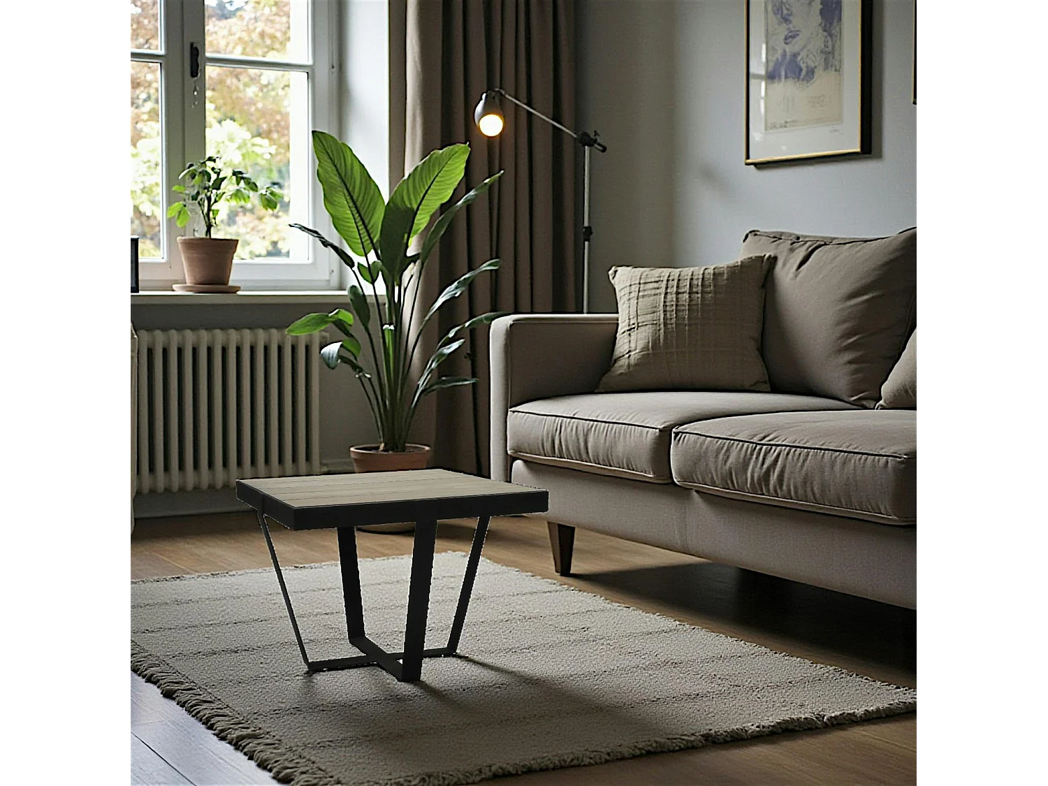 Table d'appoint Bout de Canapé chêne massif métal SOOMAA