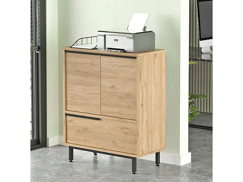 Meuble de rangement bureau 3 portes décor bois JENA