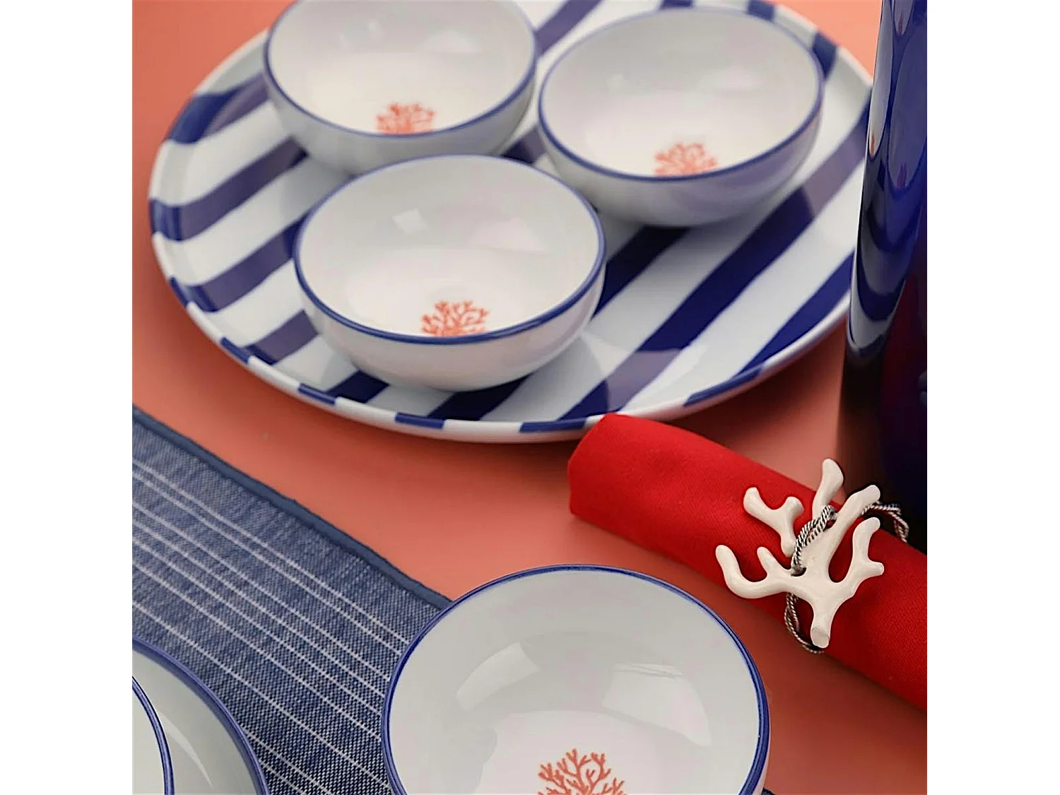 Bol à sauce motif corail en porcelaine (lot de 4) ELDA