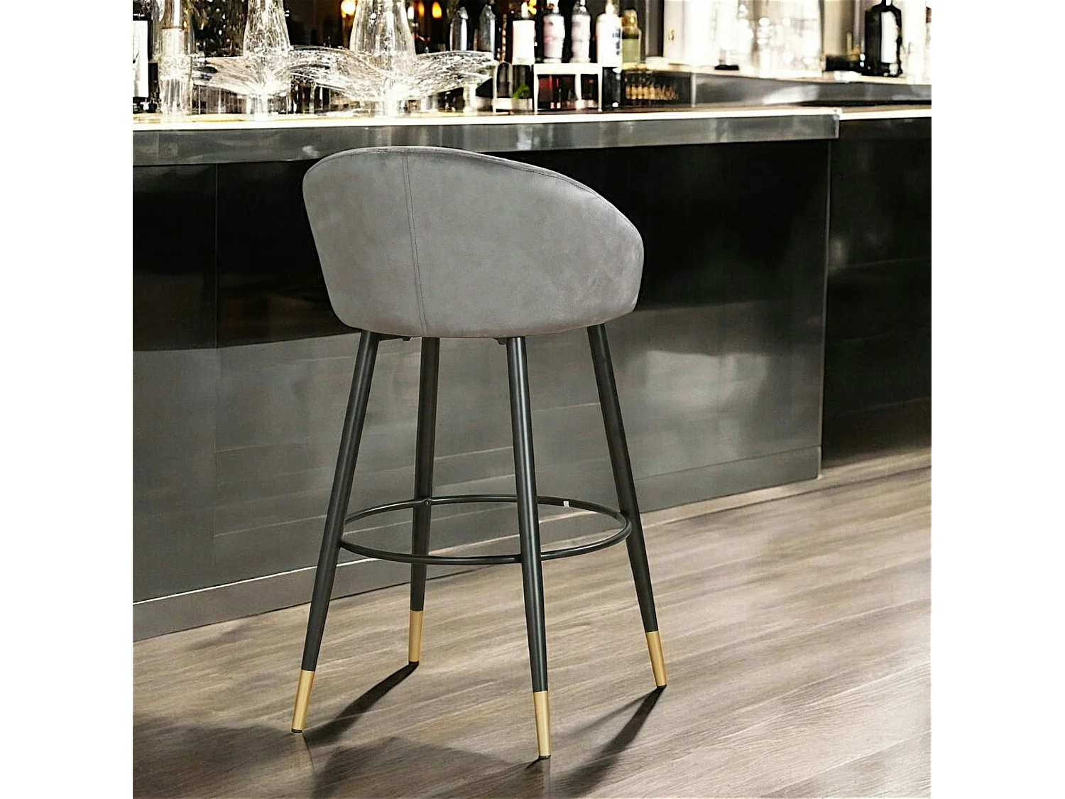 Chaise de bar en velours gris forme coquillage (lot de 2) HAWAI