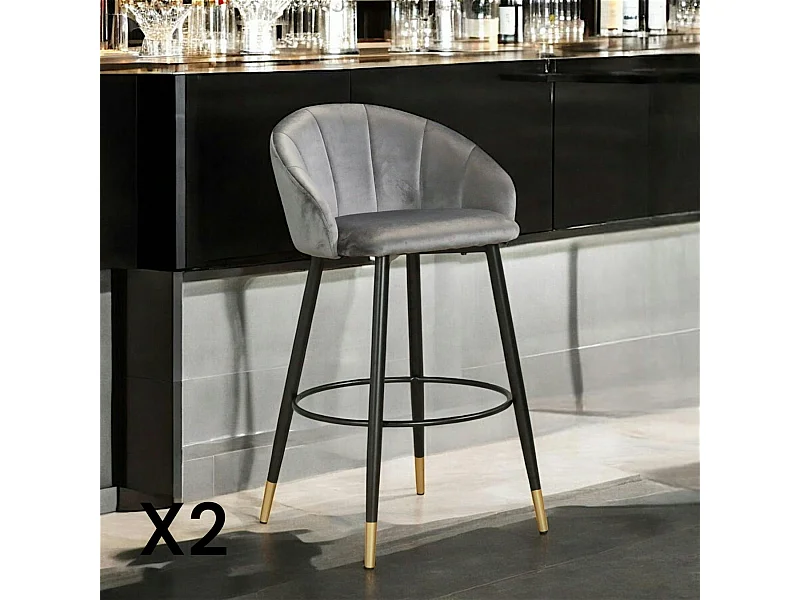 Chaise de bar en velours gris forme coquillage (lot de 2) HAWAI