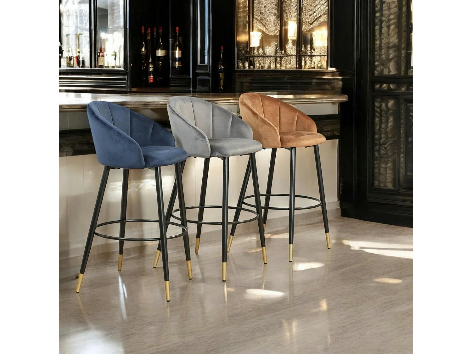 Chaise de bar en velours doré forme coquillage (lot de 2) HAWAI