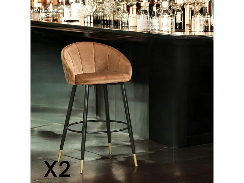 Chaise de bar en velours doré forme coquillage (lot de 2) HAWAI