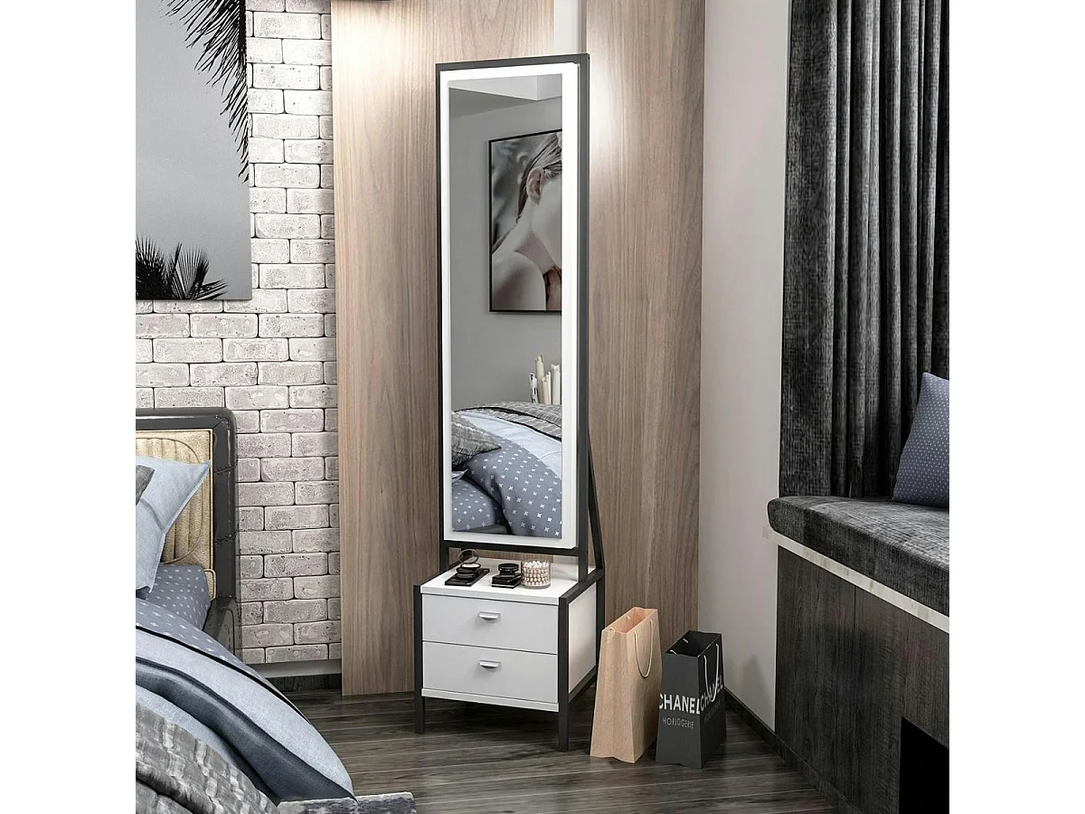 Miroir sur pied avec rangement bijoux maquillage CODY