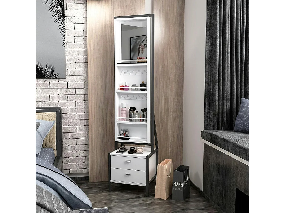 Miroir sur pied avec rangement bijoux maquillage CODY