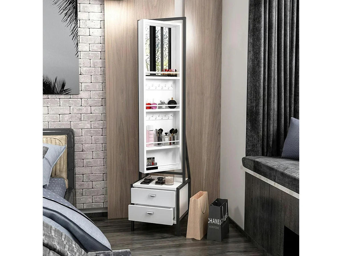 Miroir sur pied avec rangement bijoux maquillage CODY