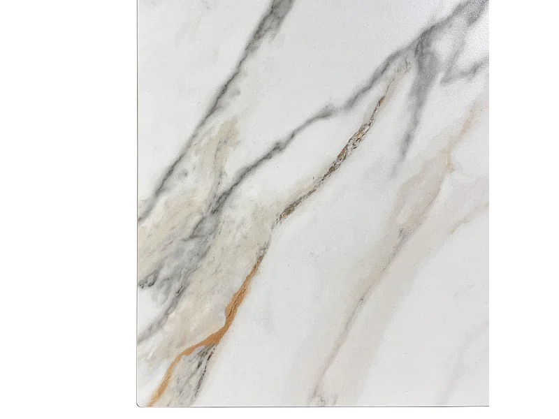 Table basse 110 cm céramique blanc marbré pied métal beige - ISAURE