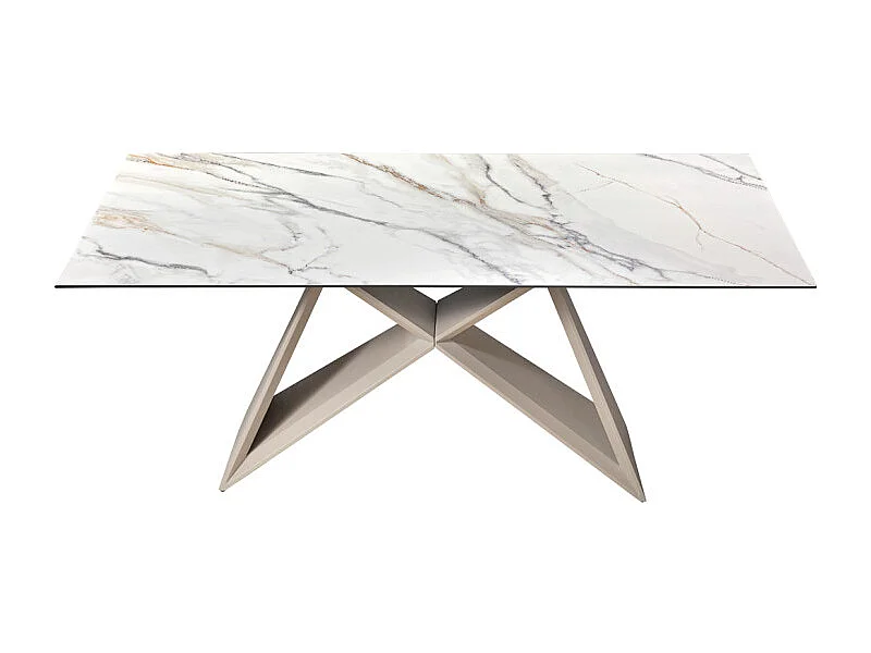 Table basse 110 cm céramique blanc marbré pied métal beige - ISAURE