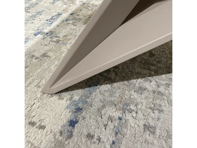 Table basse 110 cm céramique blanc marbré pied métal beige - ISAURE
