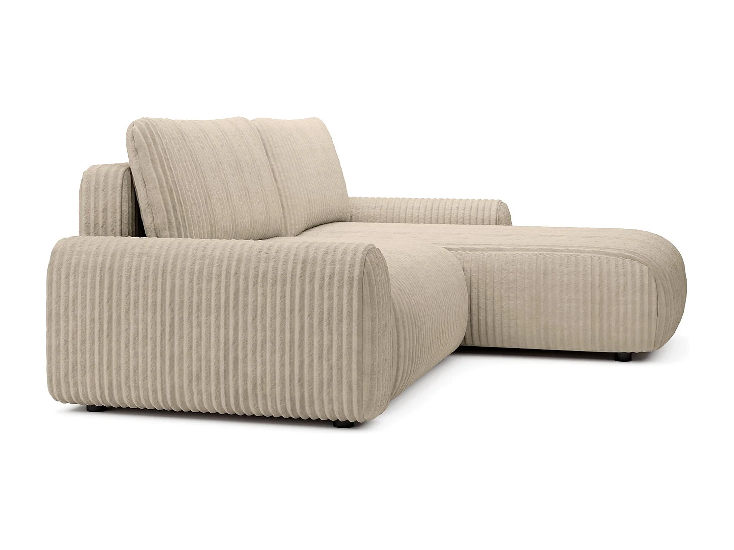 Canapé d’angle avec velours côtelé – couchage et coffre – Beige – réversible – LELU