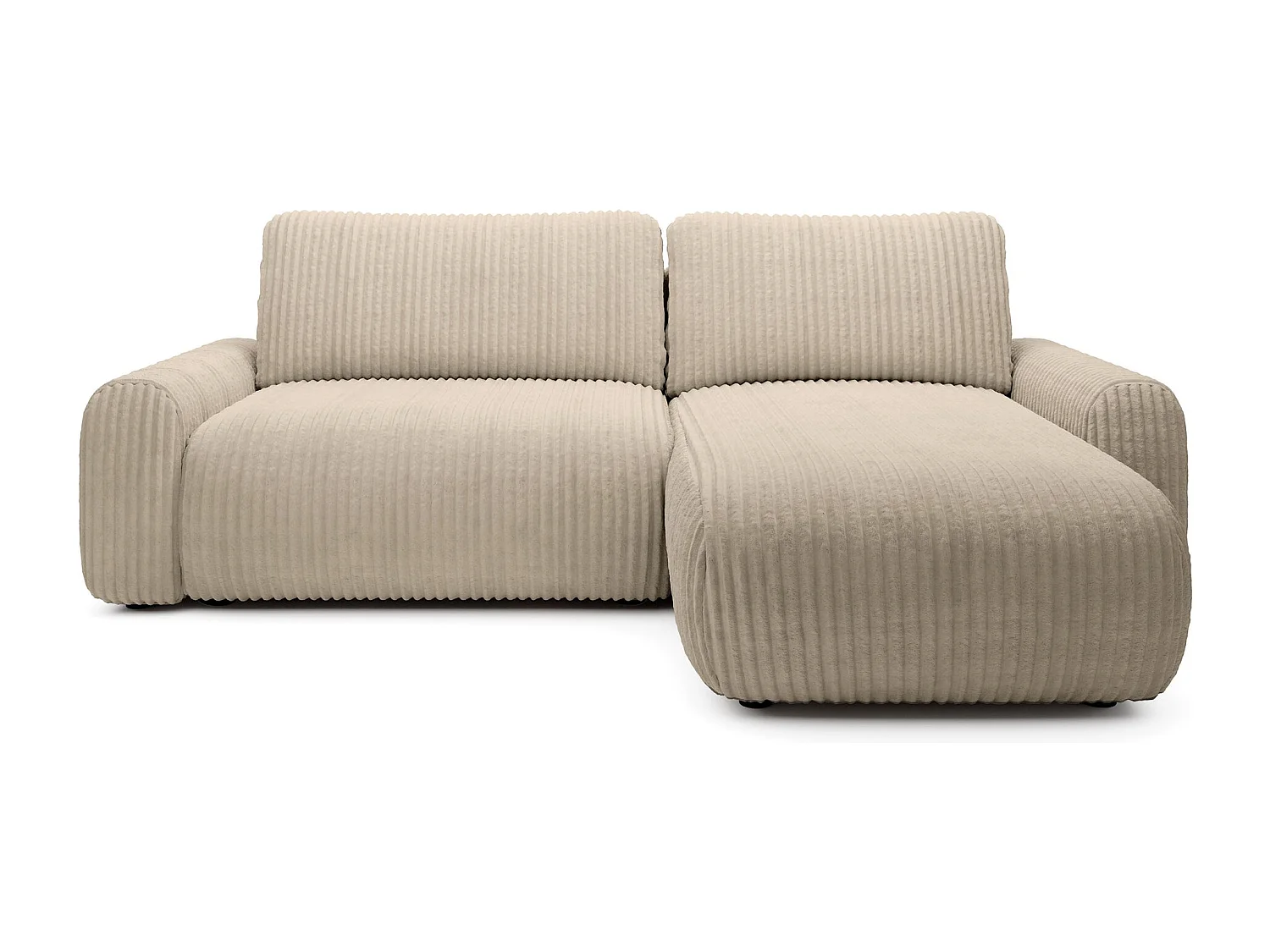 Ecksofa mit Cordbezug – Schlaffunktion und Bettkasten – Beige – beidseitig – LELU