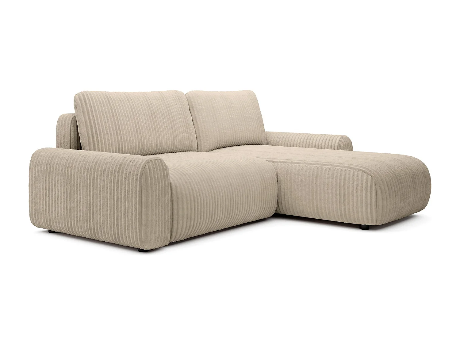 Ecksofa mit Cordbezug – Schlaffunktion und Bettkasten – Beige – beidseitig – LELU