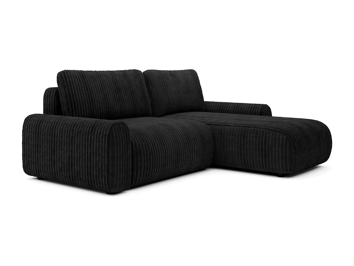 Canapé d’angle avec velours côtelé – couchage et coffre – Noir – réversible – LELU