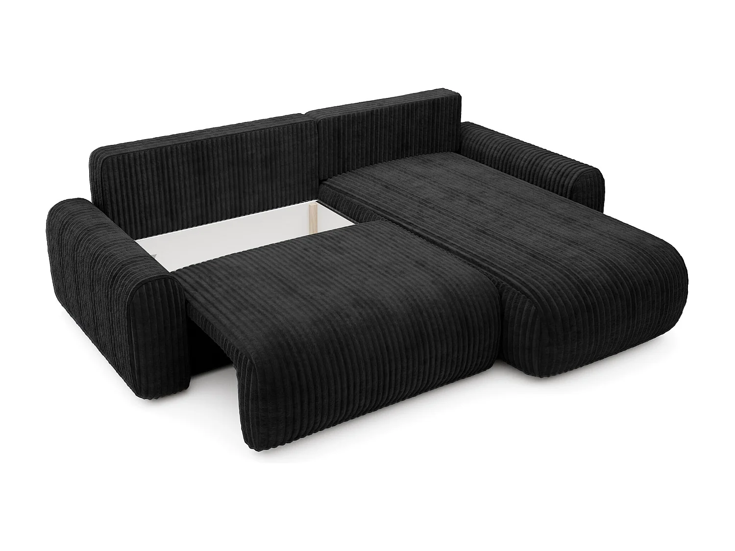 Canapé d’angle avec velours côtelé – couchage et coffre – Noir – réversible – LELU