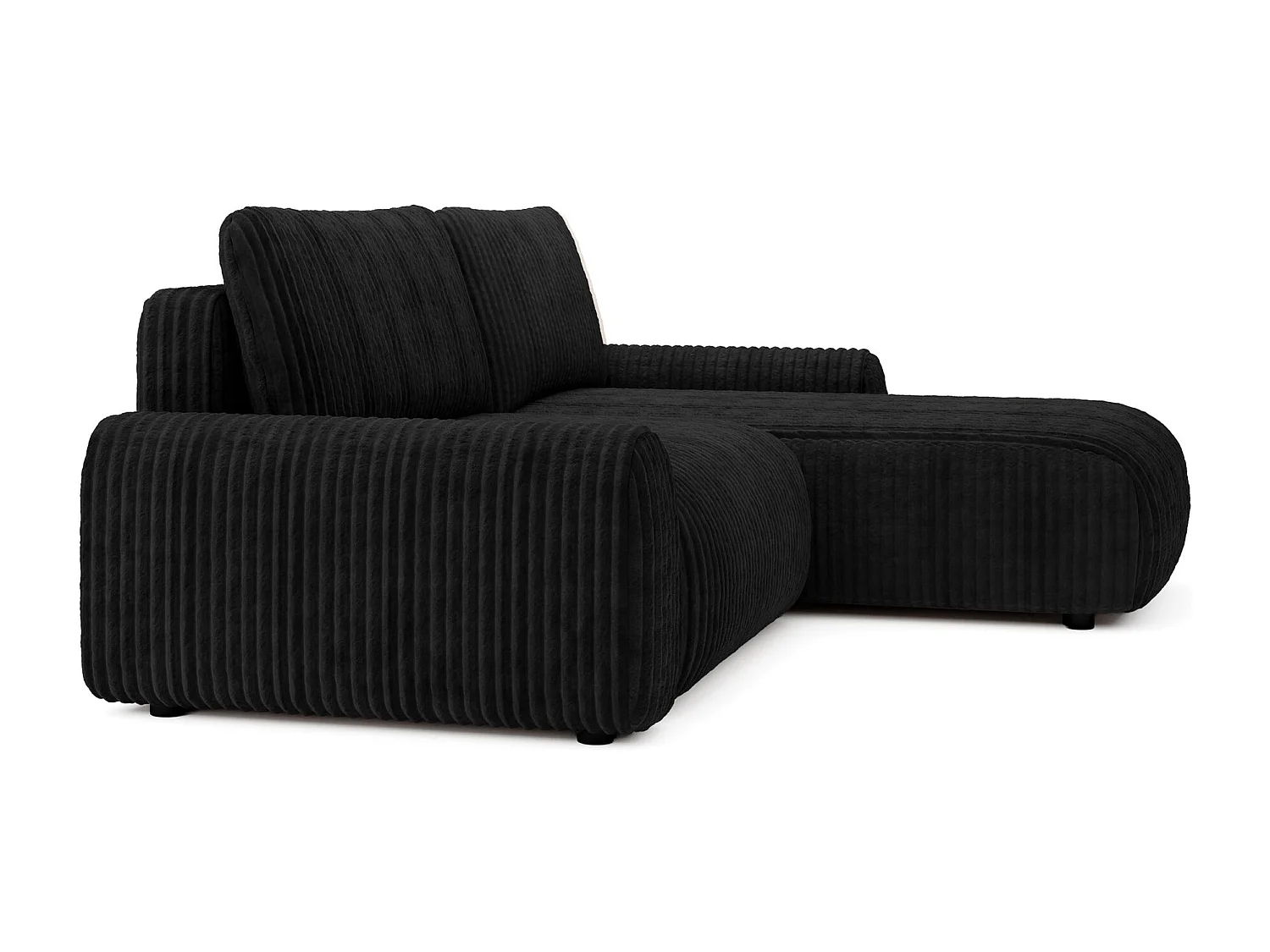 Canapé d’angle avec velours côtelé – couchage et coffre – Noir – réversible – LELU