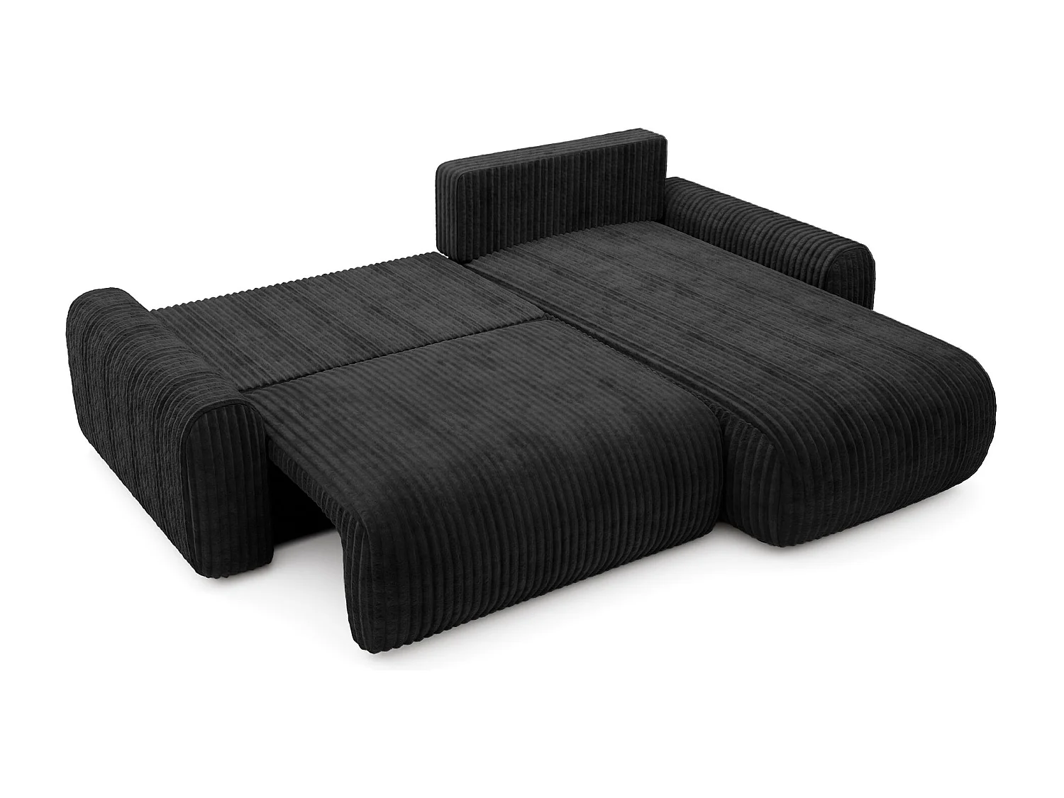 Ecksofa mit Cordbezug – Schlaffunktion und Bettkasten – Schwarz – beidseitig – LELU