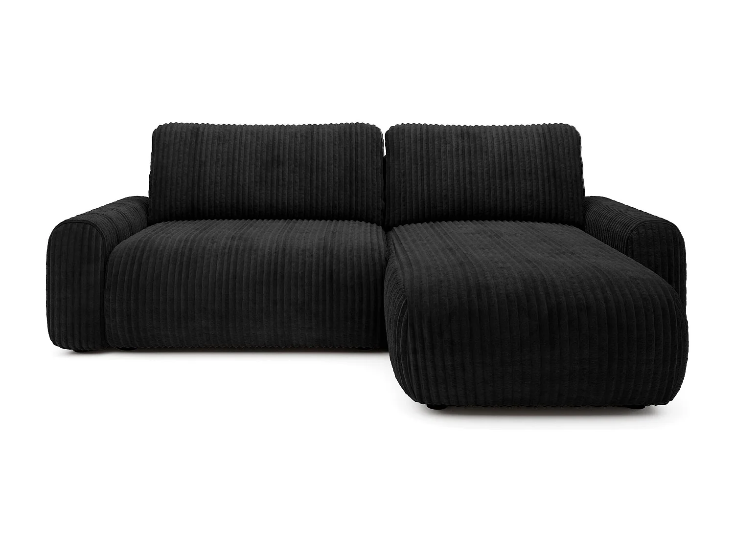 Ecksofa mit Cordbezug – Schlaffunktion und Bettkasten – Schwarz – beidseitig – LELU