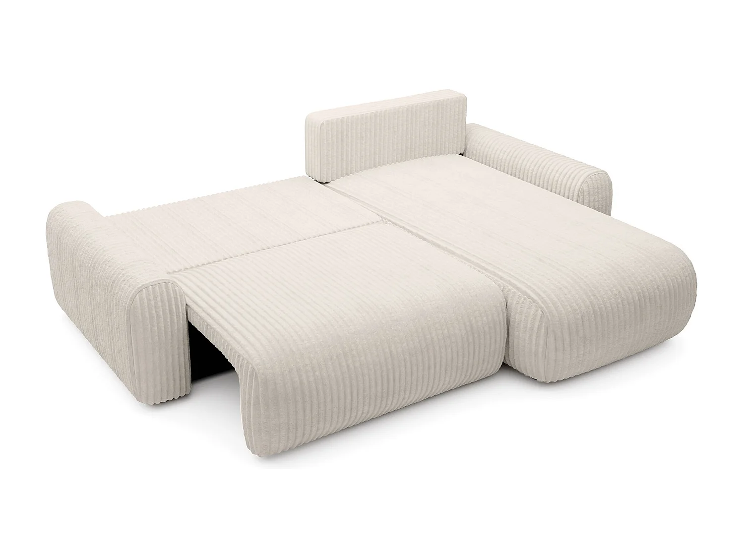 Hoekbank met ribfluweel – slaapfunctie en opbergruimte – Crème – omkeerbaar – LELU