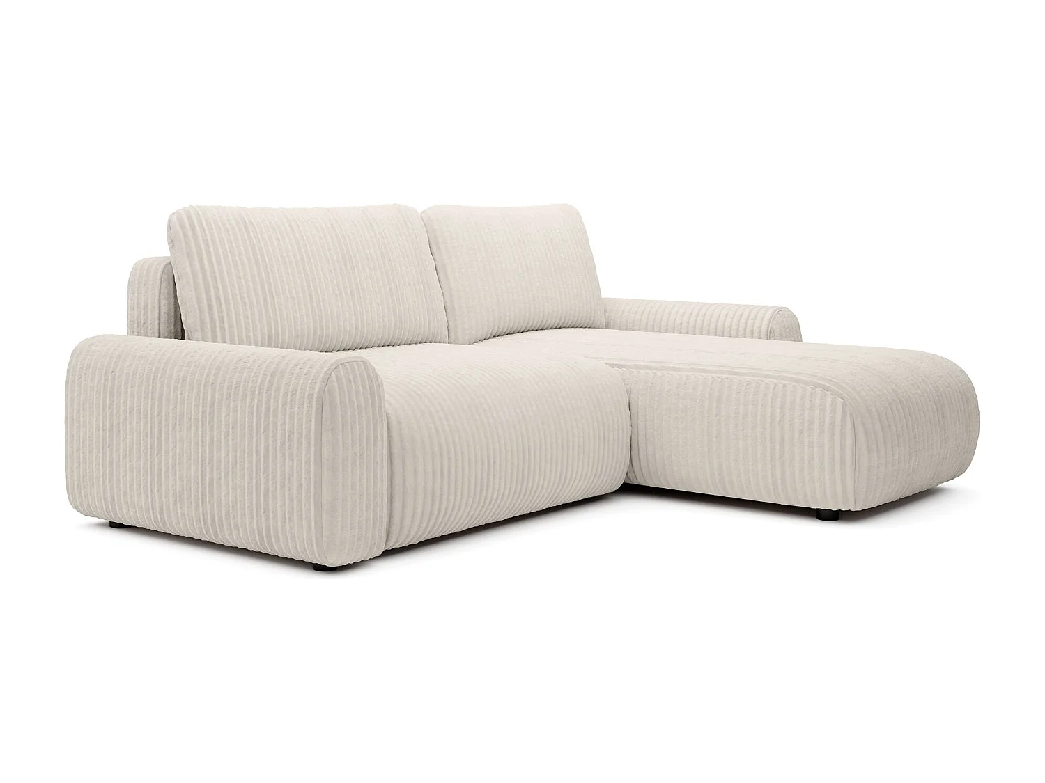 Canapé d’angle avec velours côtelé – couchage et coffre – Crème – réversible – LELU