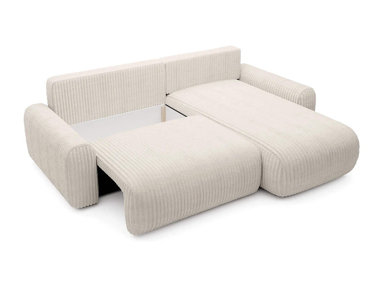 Canapé d’angle avec velours côtelé – couchage et coffre – Crème – réversible – LELU
