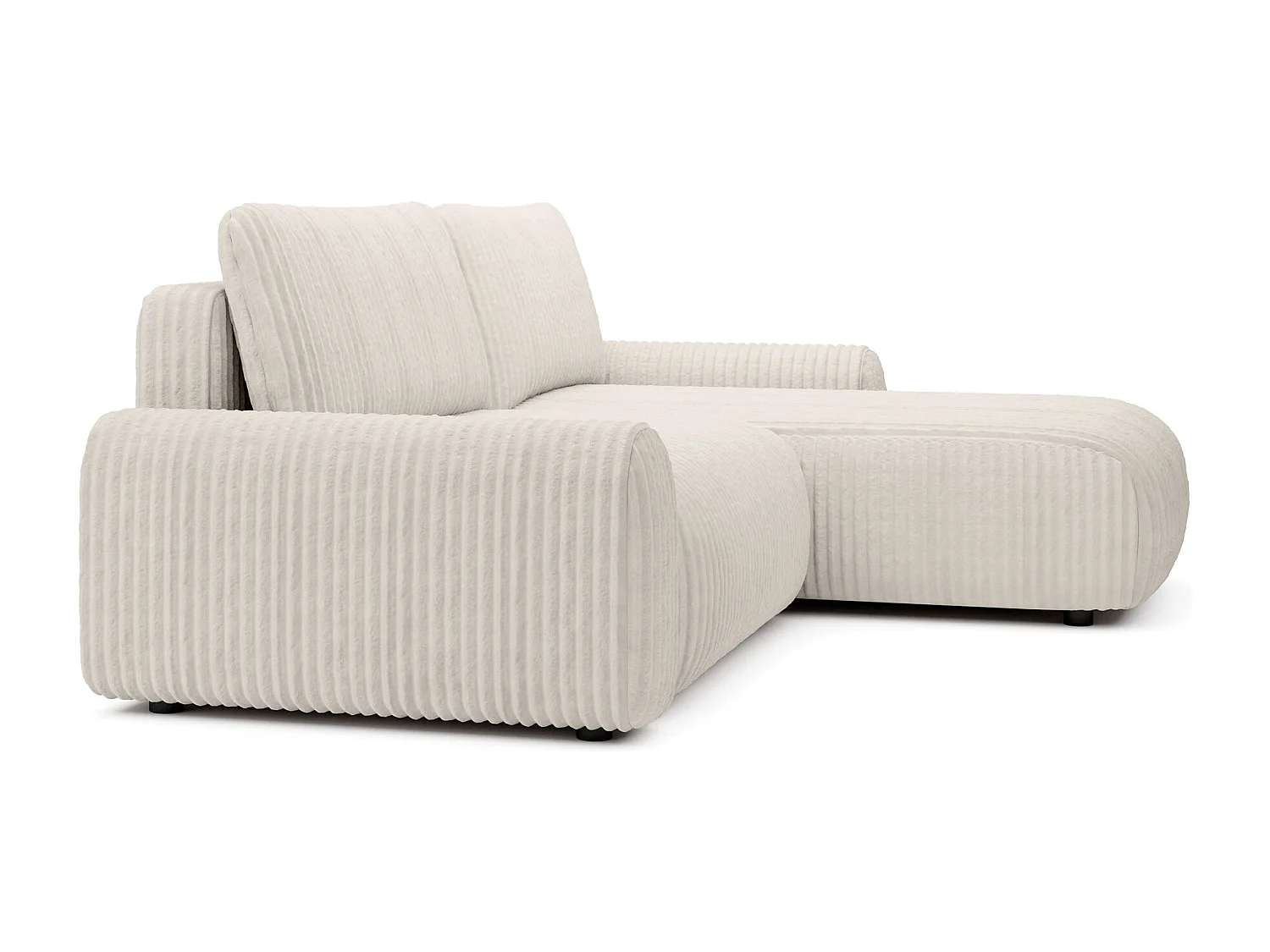 Canapé d’angle avec velours côtelé – couchage et coffre – Crème – réversible – LELU