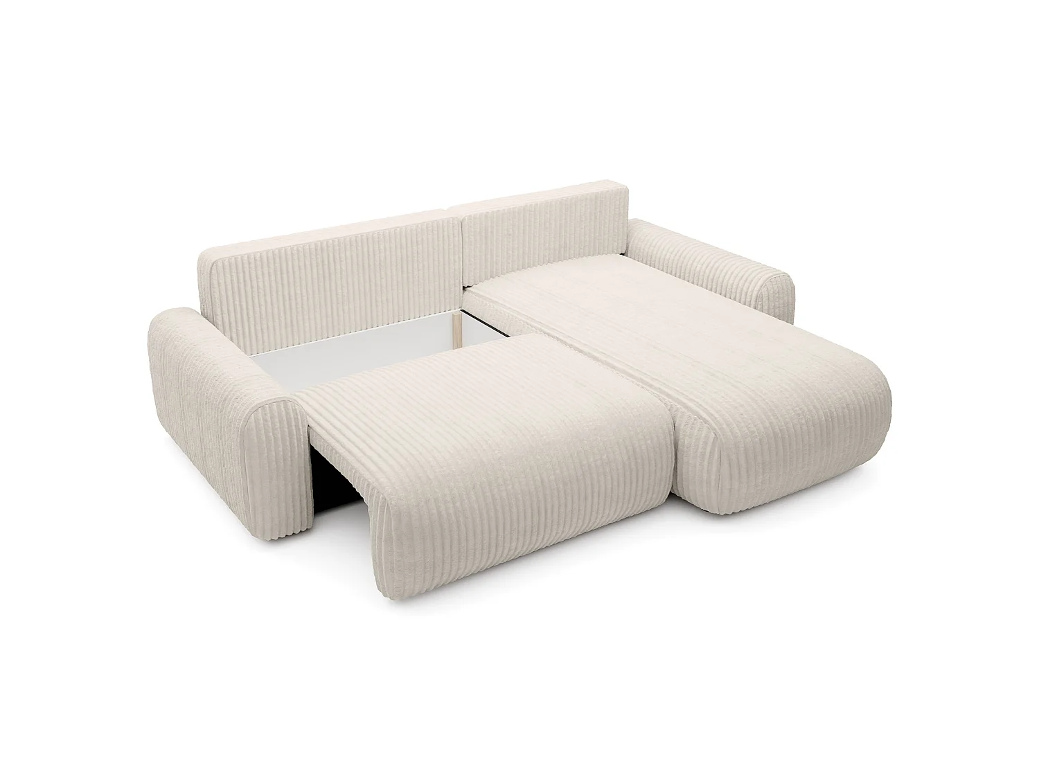 Canapé d'angle convertible 3 places avec coffre en velours crème