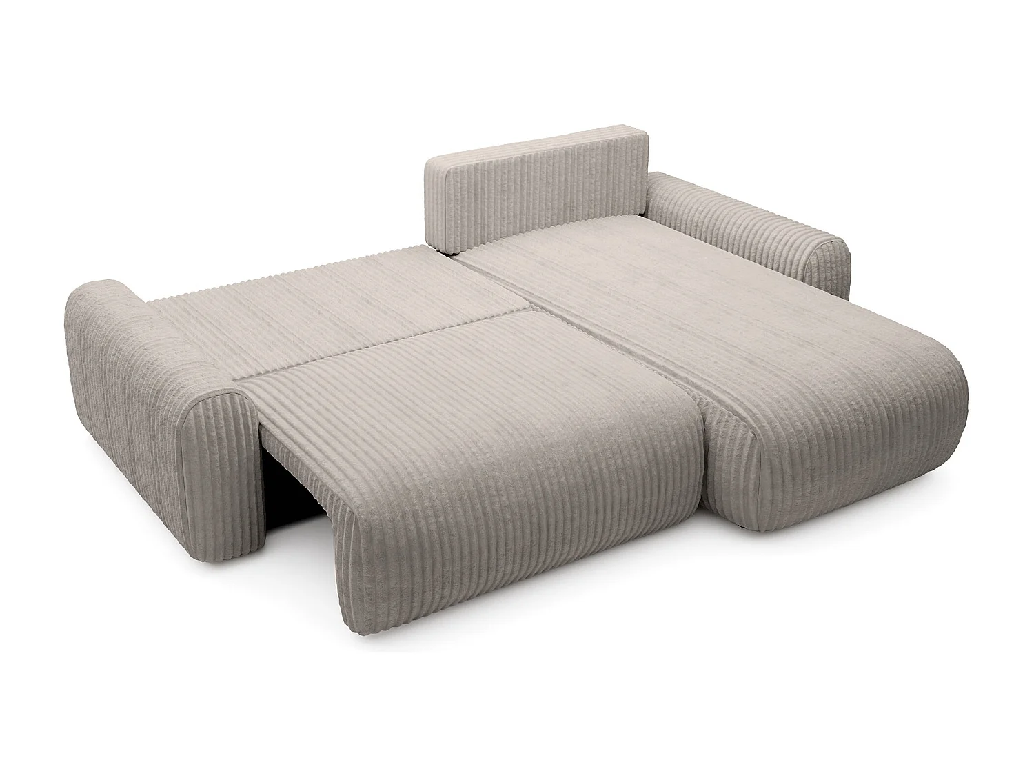 Canapé d’angle avec velours côtelé – couchage et coffre – Greige – réversible – LELU