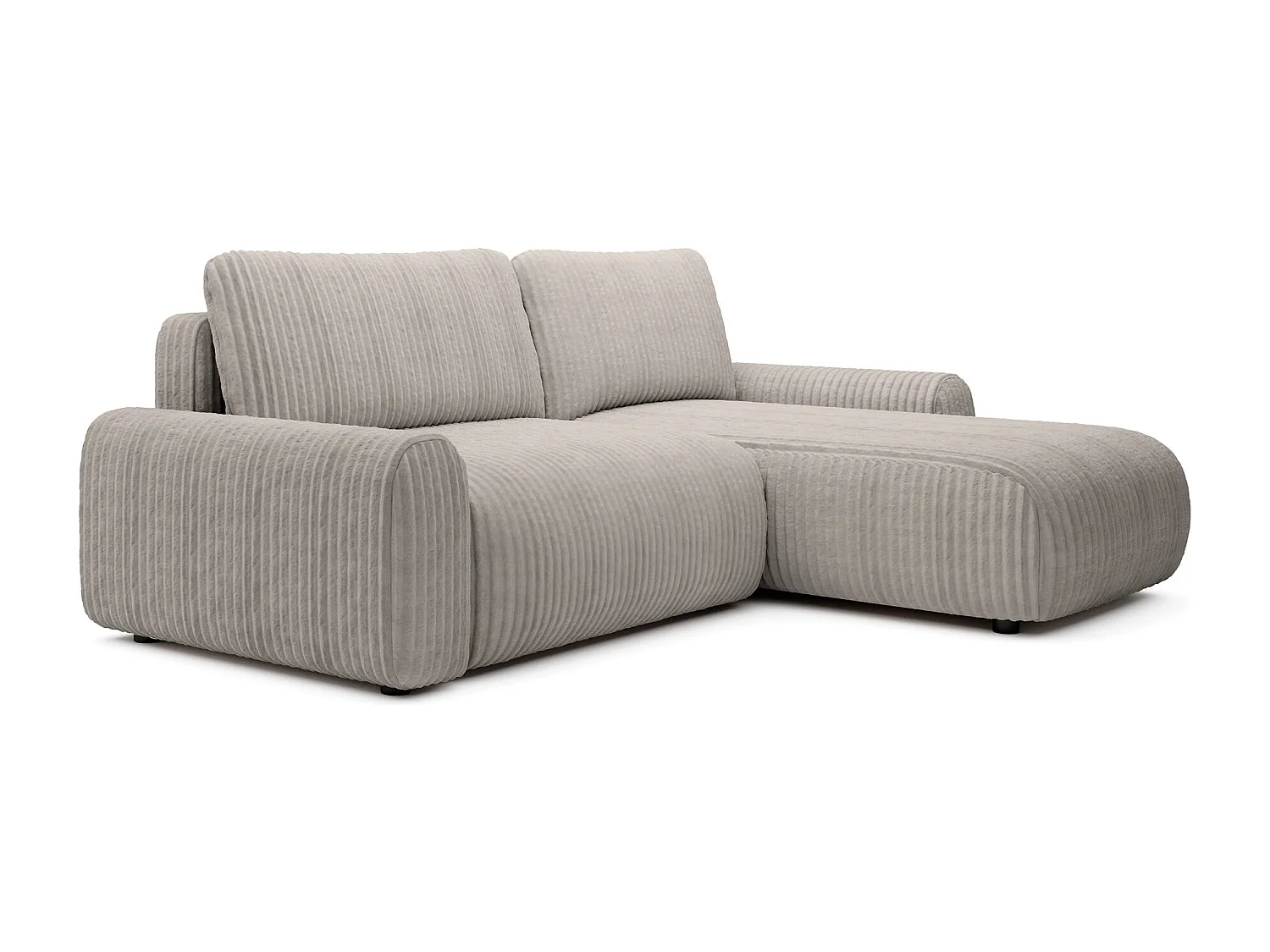 Canapé d’angle avec velours côtelé – couchage et coffre – Greige – réversible – LELU