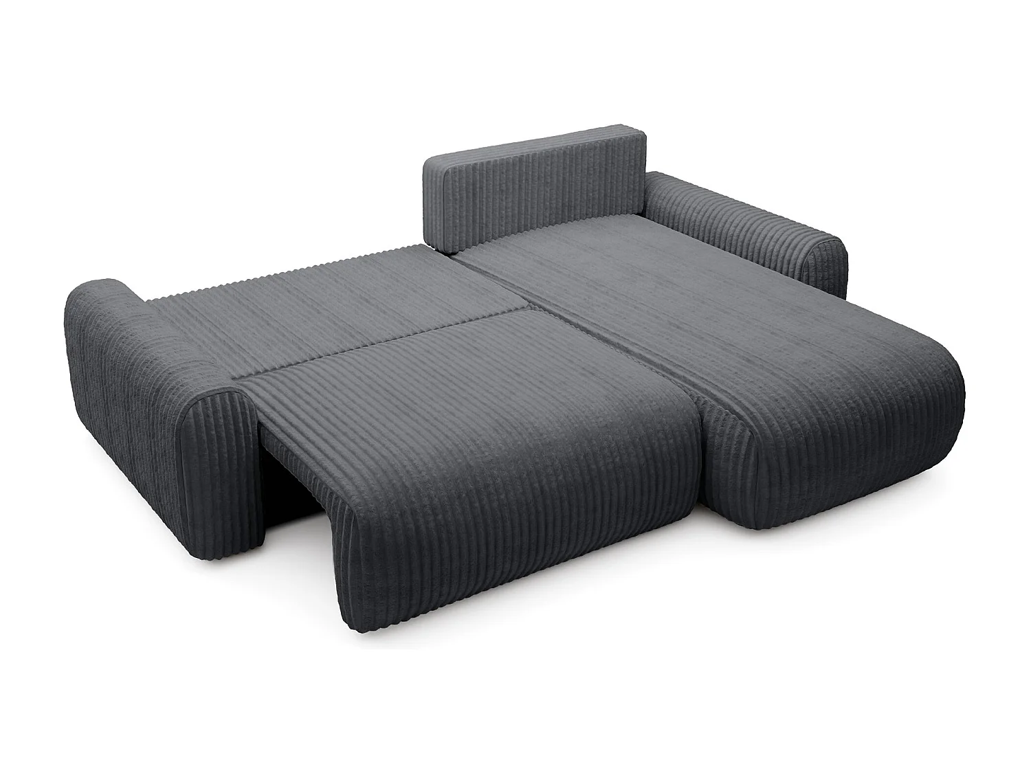 Canapé d’angle avec velours côtelé – couchage et coffre – Gris foncé – réversible – LELU