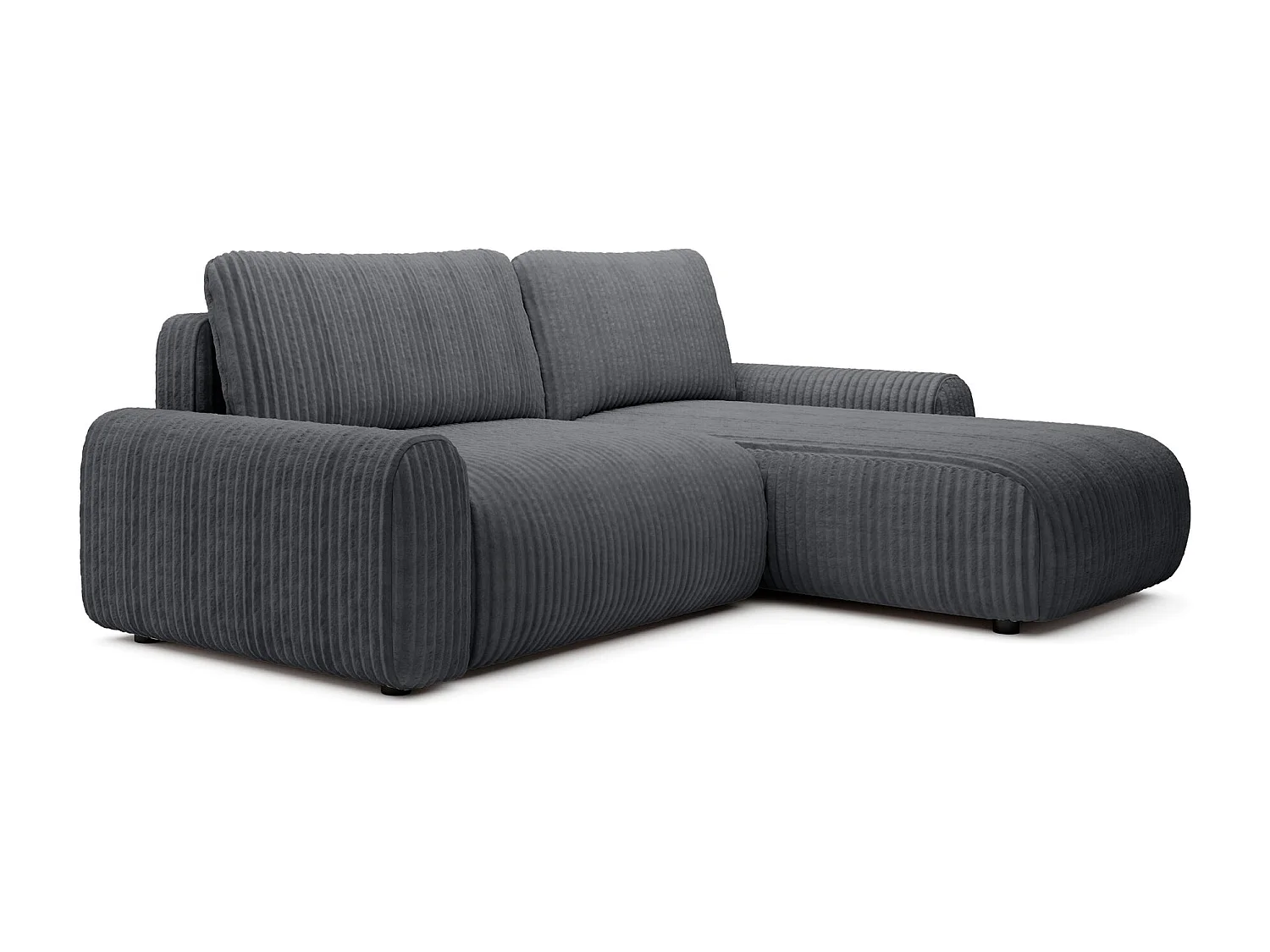 Canapé d’angle avec velours côtelé – couchage et coffre – Gris foncé – réversible – LELU