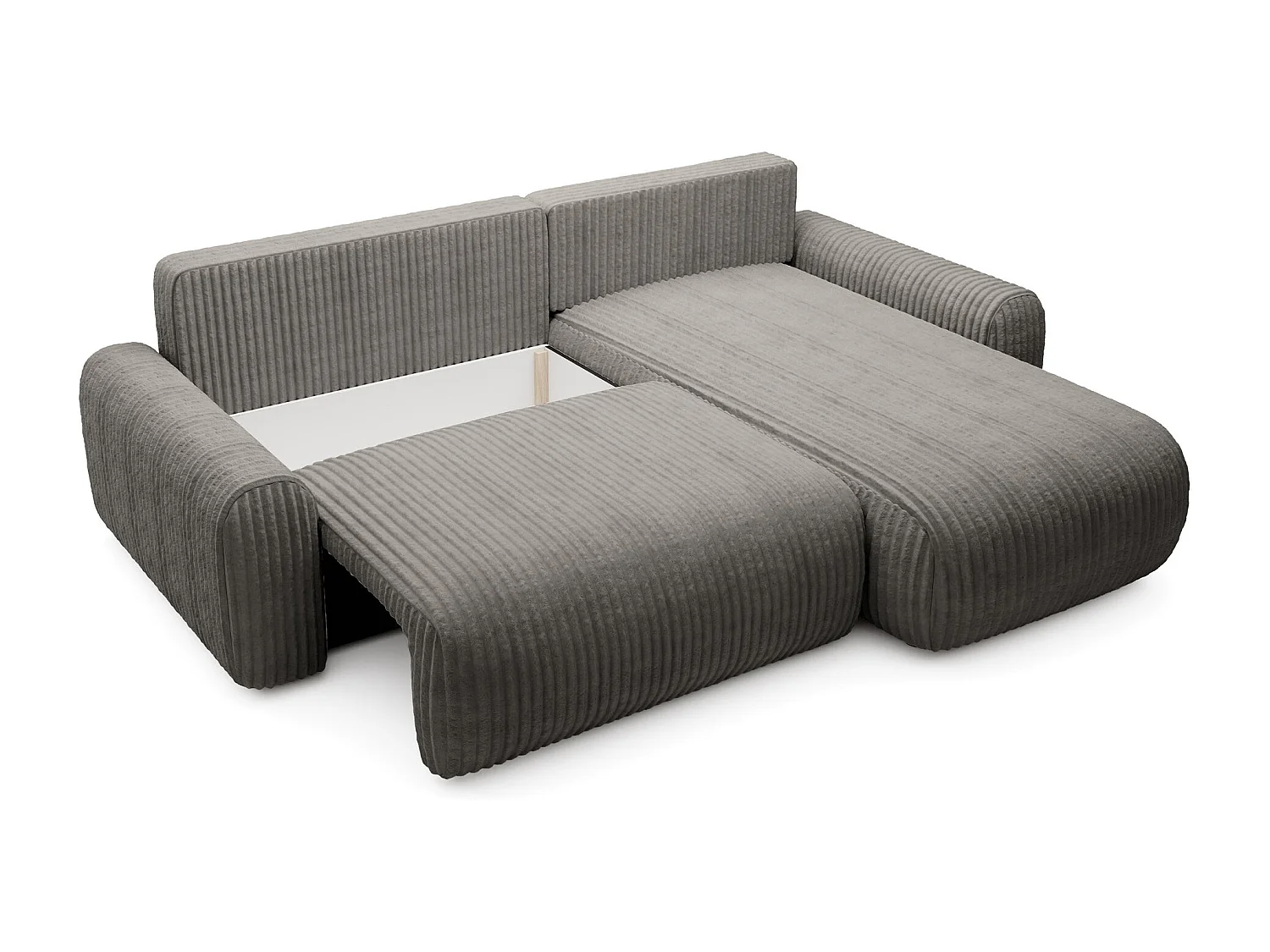 Canapé d’angle avec velours côtelé – couchage et coffre – Beige foncé – réversible – LELU
