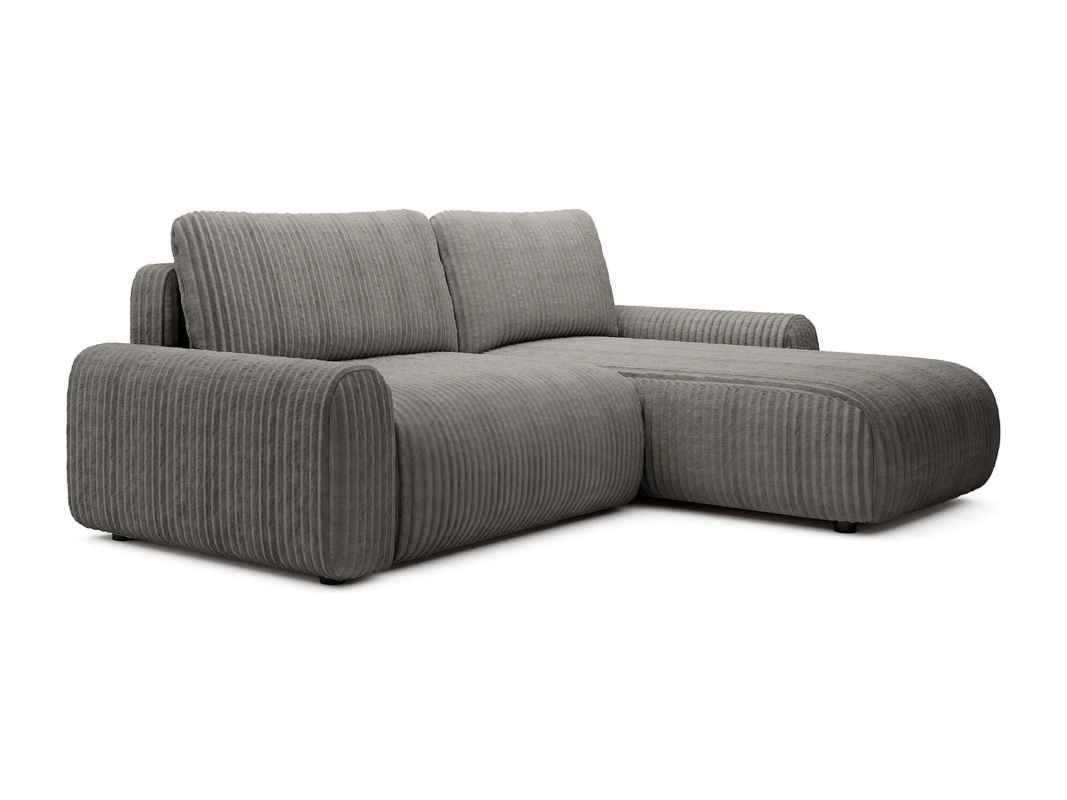 Ecksofa mit Cordbezug – Schlaffunktion und Bettkasten – Dunkelbeige – beidseitig – LELU