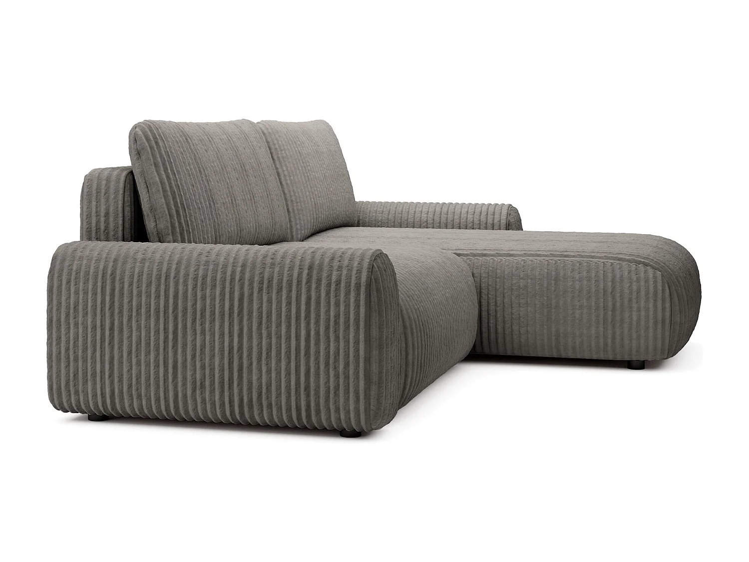 Ecksofa mit Cordbezug – Schlaffunktion und Bettkasten – Dunkelbeige – beidseitig – LELU