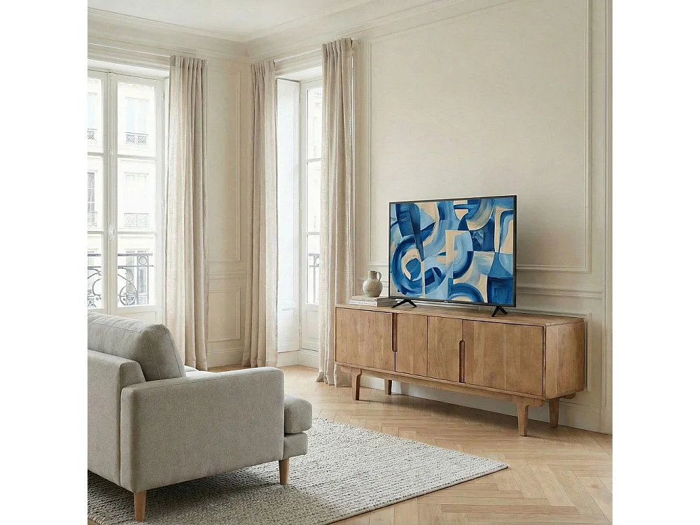 Bogor - Meuble tv 4 portes en bois massif L150cm - Bois foncé