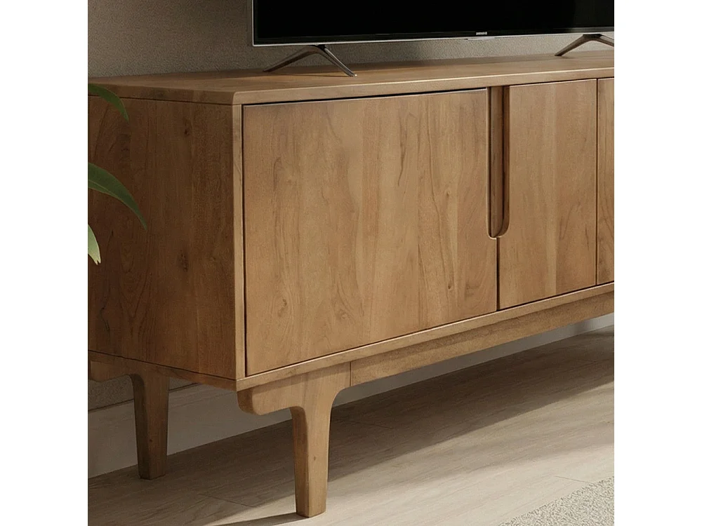 Bogor - Meuble tv 4 portes en bois massif L150cm - Bois foncé