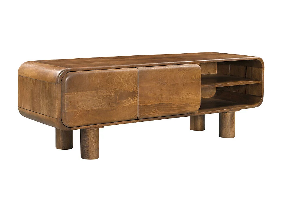 Sira - Meuble tv 2 portes en bois massif L140cm - Bois foncé