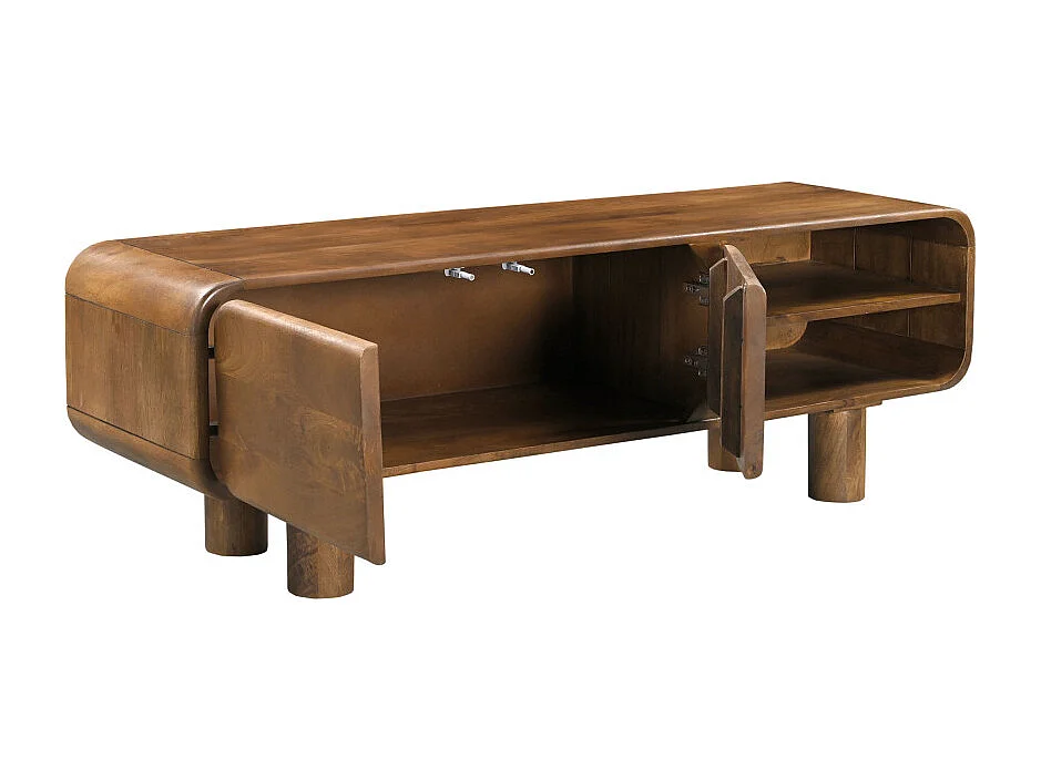 Sira - Meuble tv 2 portes en bois massif L140cm - Bois foncé