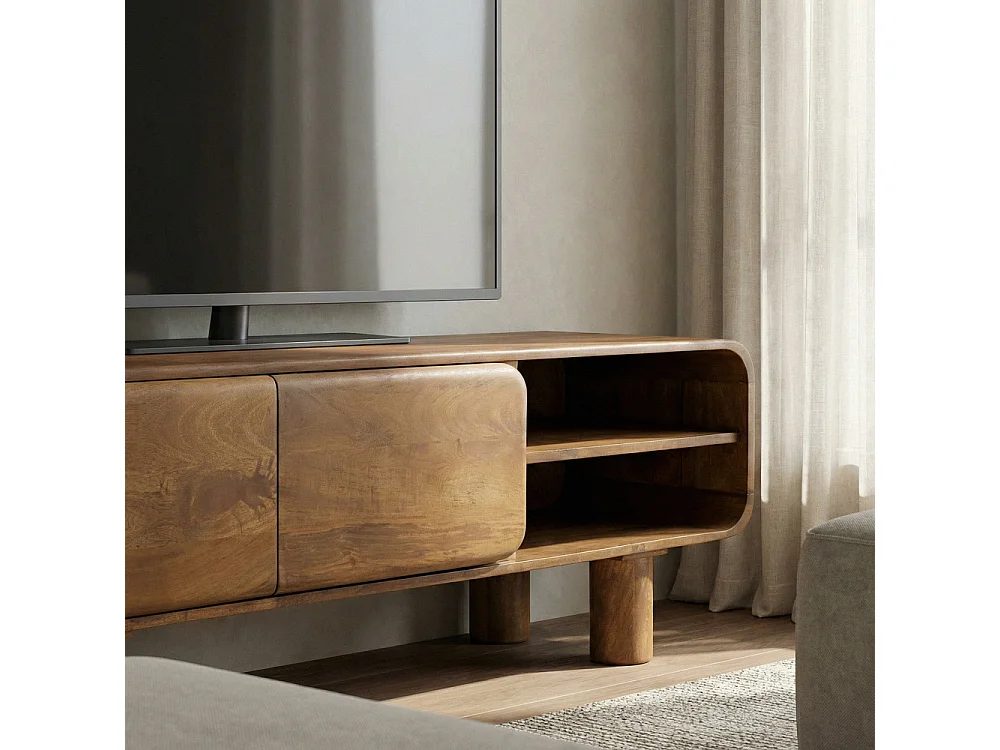 Sira - Meuble tv 2 portes en bois massif L140cm - Bois foncé