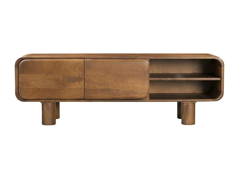 Sira - Meuble tv 2 portes en bois massif L140cm - Bois foncé