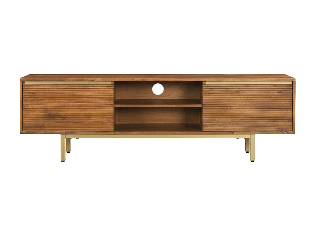 Liro - Meuble TV 2 portes en bois massif et métal L150cm - Bois