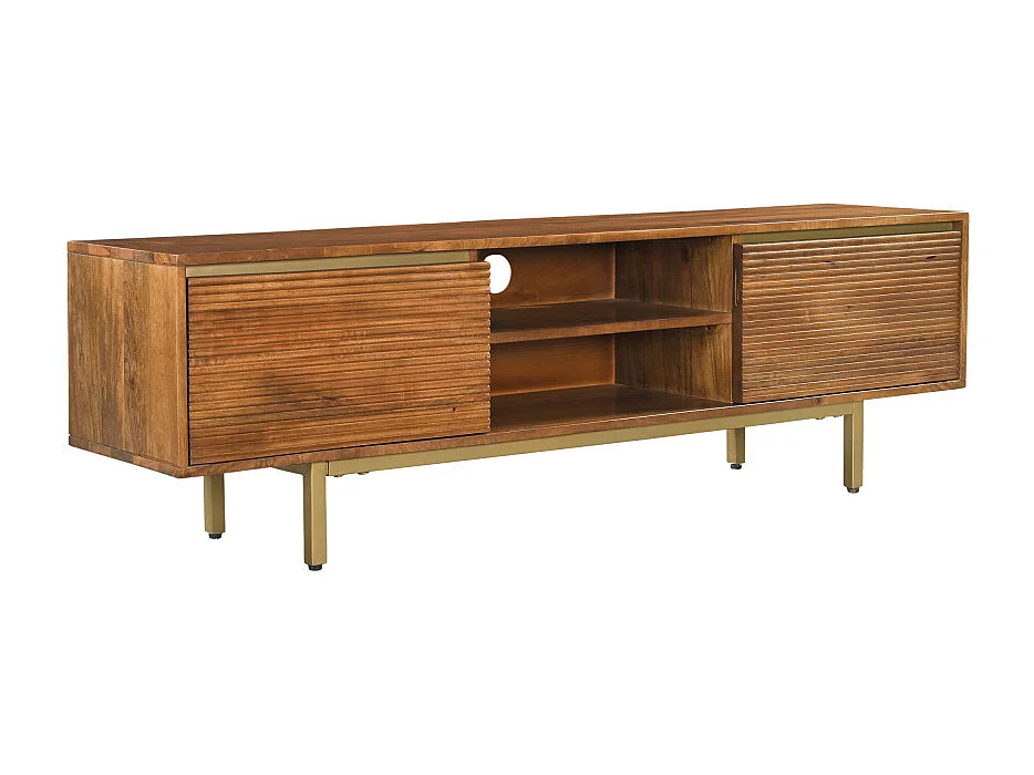 Liro - Meuble TV 2 portes en bois massif et métal L150cm - Bois