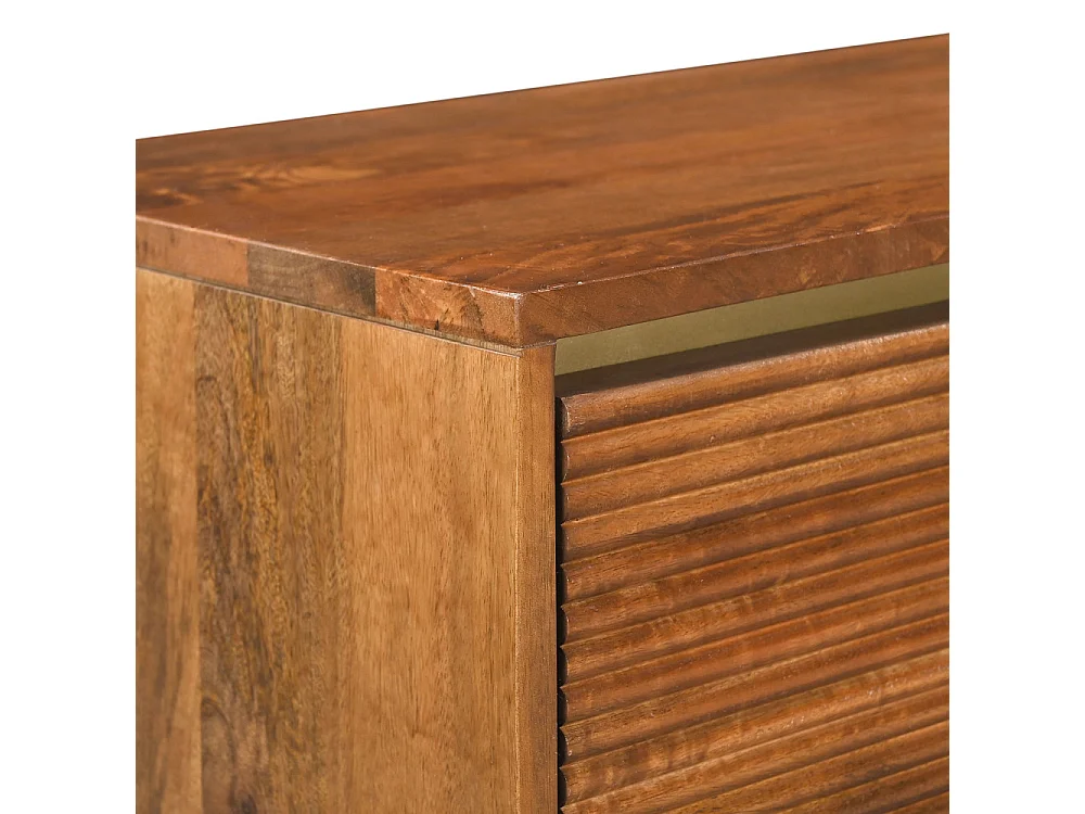 Liro - Meuble TV 2 portes en bois massif et métal L150cm - Bois