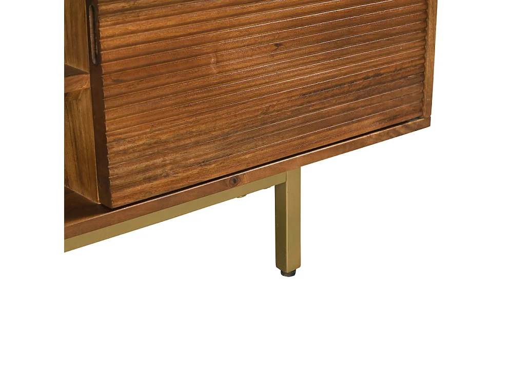 Liro - Meuble TV 2 portes en bois massif et métal L150cm - Bois