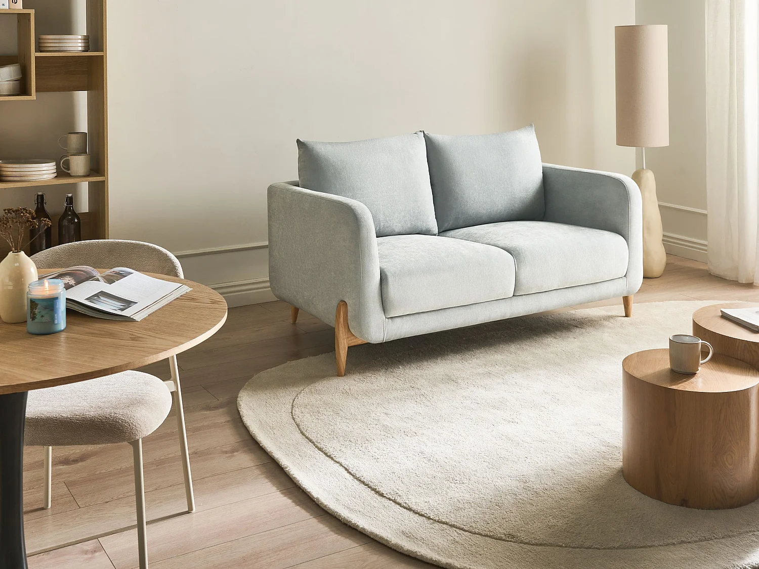 Canapé 2 places GIMO Tissu chenille Bleu clair