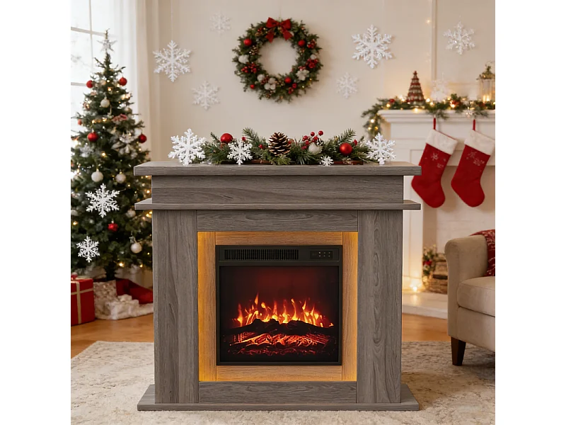 Cheminée électrique - cheminée LED, avec chauffage - effet flamme 3D - minuterie, éclairage d'ambiance LED 20 couleurs et télécommande -couleur chêne