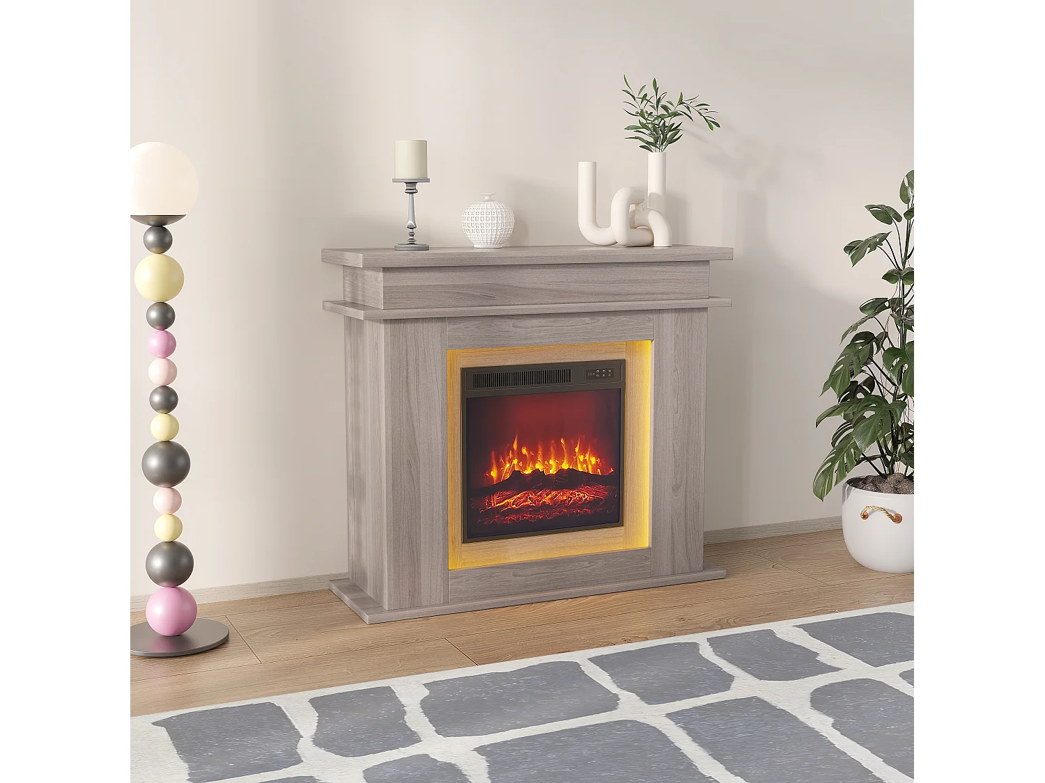 Cheminée électrique - cheminée LED, avec chauffage - effet flamme 3D - minuterie, éclairage d'ambiance LED 20 couleurs et télécommande -couleur chêne