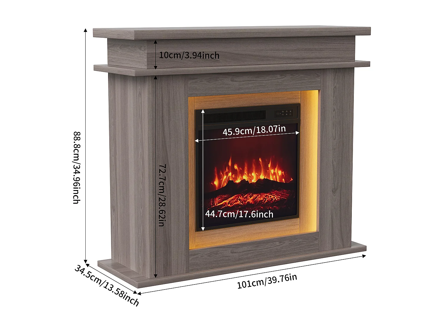 Cheminée électrique - cheminée LED, avec chauffage - effet flamme 3D - minuterie, éclairage d'ambiance LED 20 couleurs et télécommande -couleur chêne