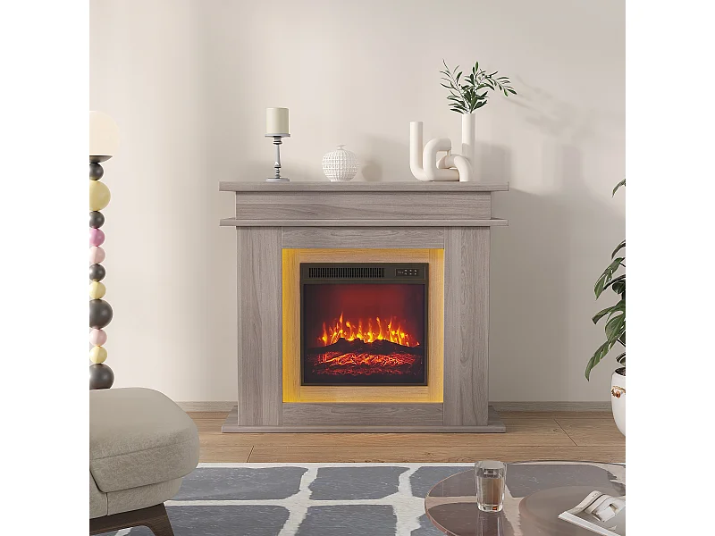 Cheminée électrique - cheminée LED, avec chauffage - effet flamme 3D - minuterie, éclairage d'ambiance LED 20 couleurs et télécommande -couleur chêne